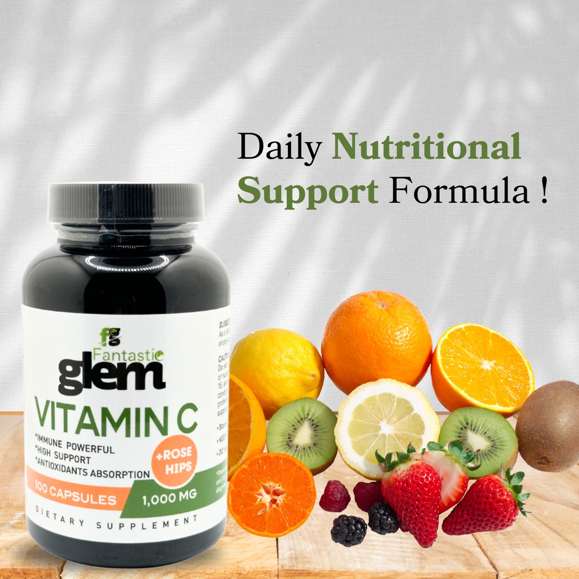 Suplemento diario de vitamina C con escaramujo Fantastic Glem 100 caps