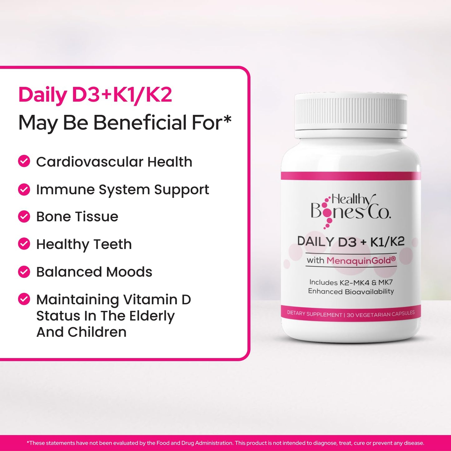 Suplemento diario de vitamina D3 y K2 en cápsulas