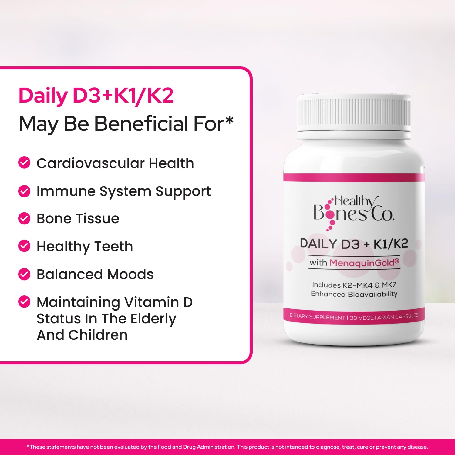 Suplemento diario de vitamina D3 y K2 en cápsulas