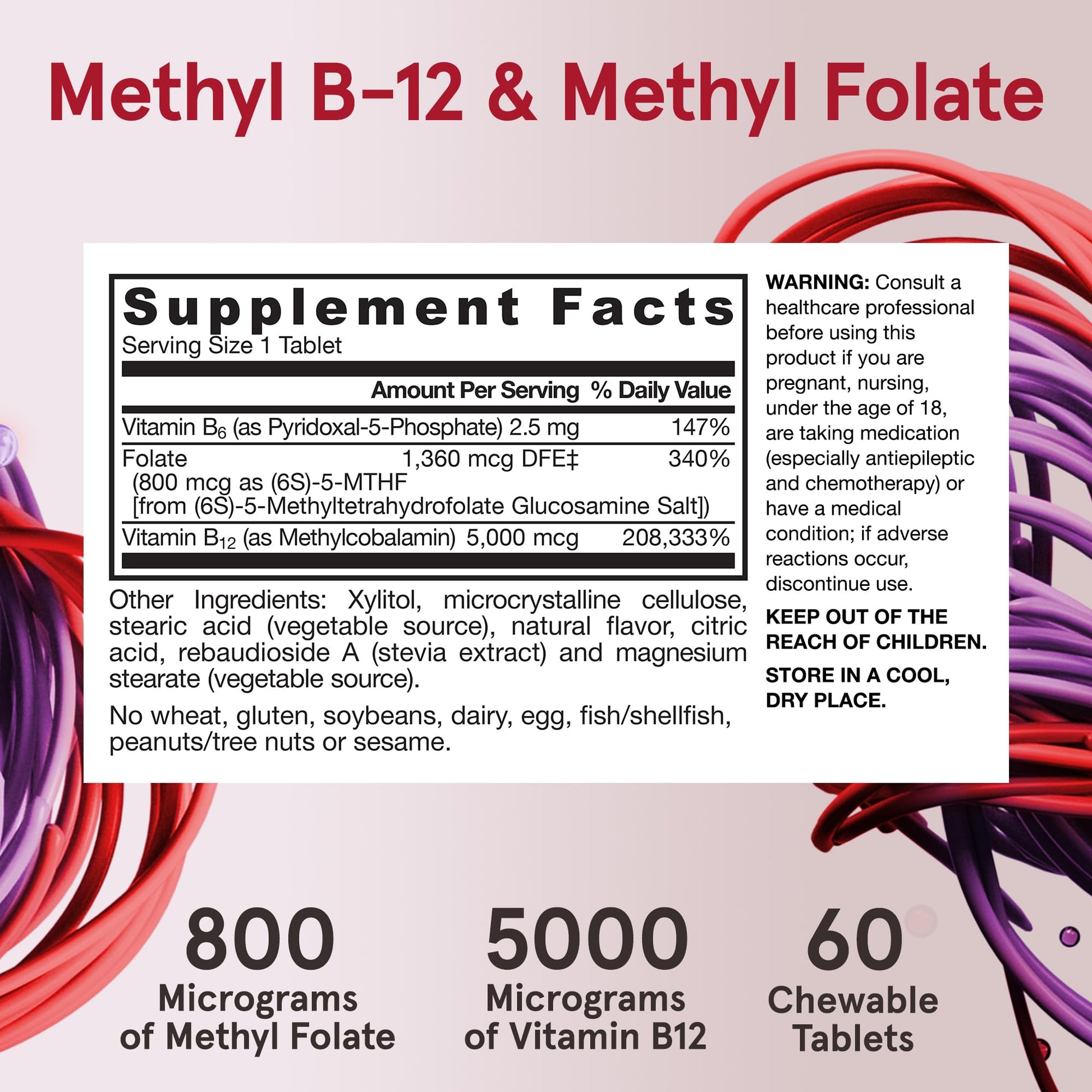 Suplemento dietético Jarrow Formulas Metil B12 y Folato activo