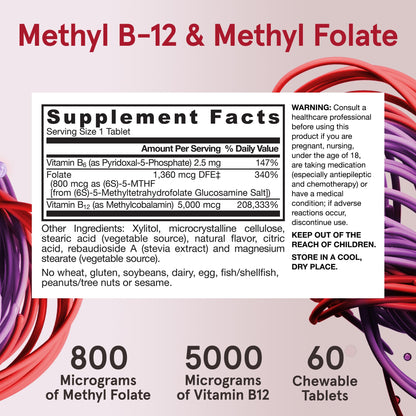 Suplemento dietético Jarrow Formulas Metil B12 y Folato activo