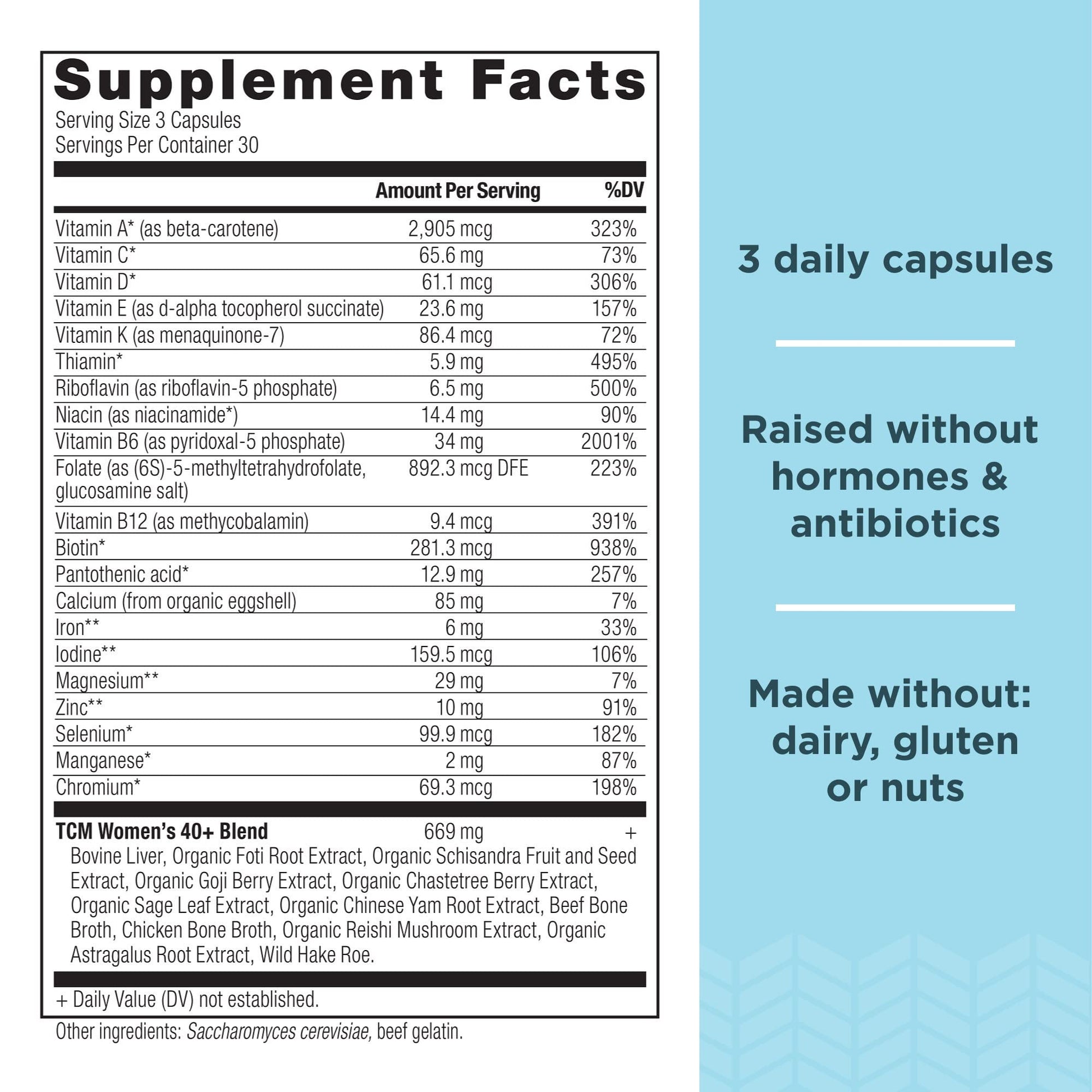 Suplemento dietético multivitaminas 40+, nutrientes completos