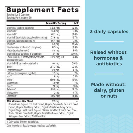 Suplemento dietético multivitaminas 40+, nutrientes completos