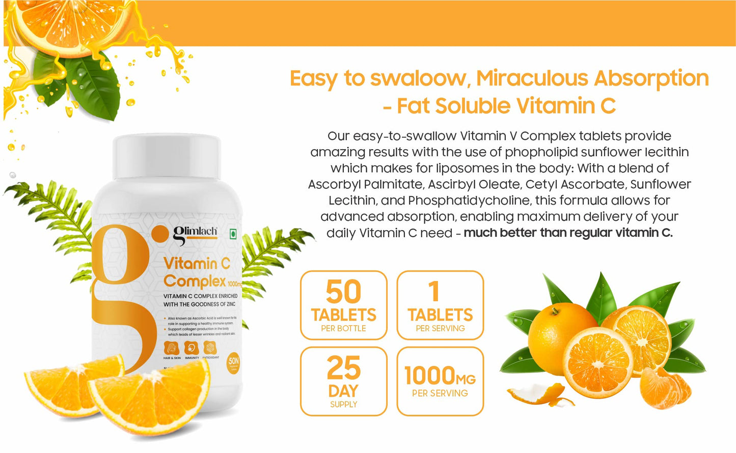 Suplemento dietético de vitamina c puro y natural Glimlach