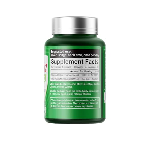 Suplemento 2 en 1 vitaminas d y k absorción máxima coco