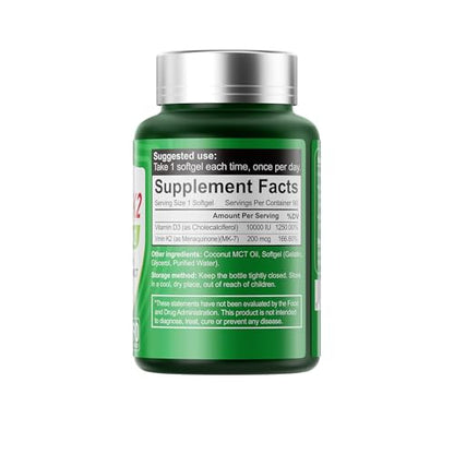 Suplemento 2 en 1 vitaminas d y k absorción máxima coco
