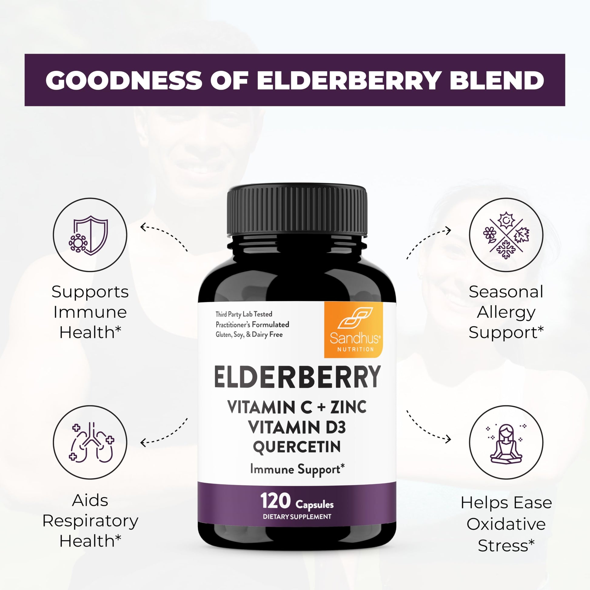 Suplemento elderberry con antioxidantes para alergias estacionales