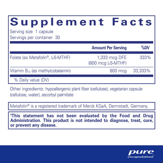 Suplemento energético B12 folato Pure Encapsulations