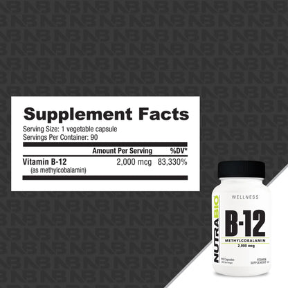 Suplemento energia NutraBio Methyl B-12 90 capsulas vegetales