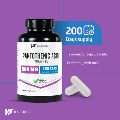 Suplemento para energía piel y cabello Healthfare ácido pantoténico