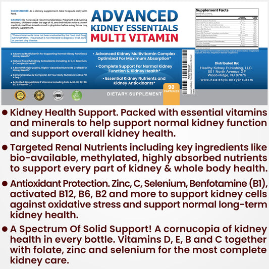 Suplemento esencial para la salud renal, vitaminas completas