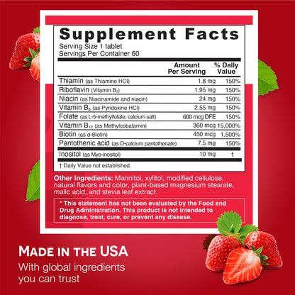 Suplemento EZ Melts vitaminas B complex sin azúcar vegano