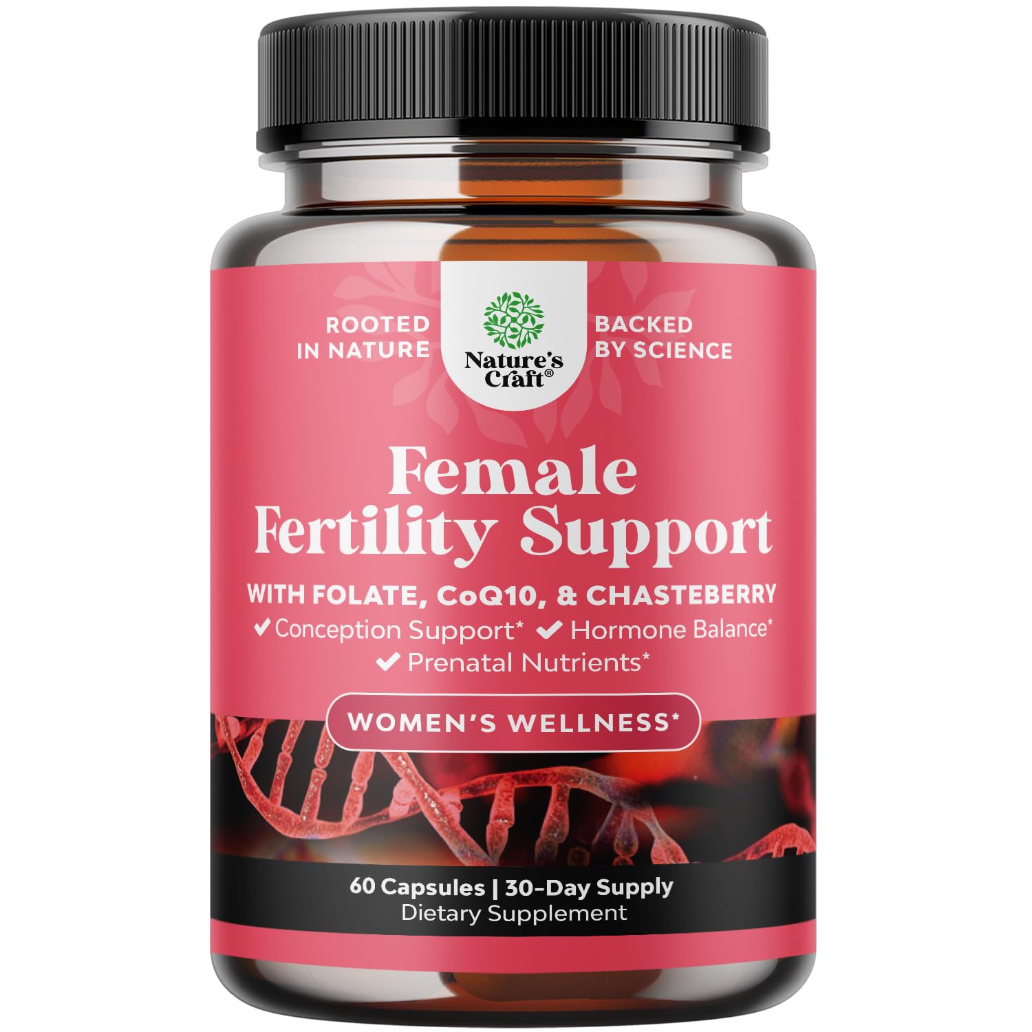 Frasco suplemento fertilidad femenina Natures Craft con multivitaminas prenatales