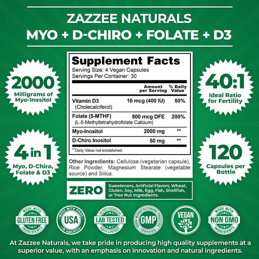 Suplemento fertilidad Zazzee folato 5-MTHF y vitamina D3