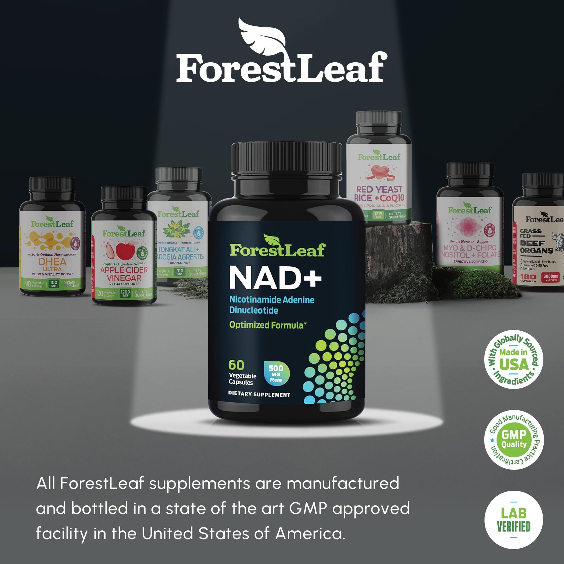 Suplemento ForestLeaf NAD+ apoyo celular 500mg