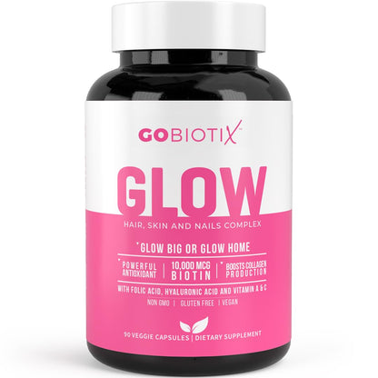 Suplemento Glow para cabello, piel y uñas de GOBIOTIX.