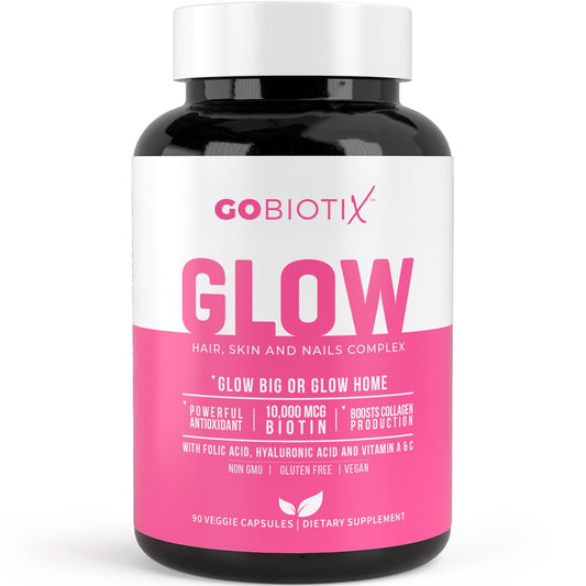 Suplemento Glow para cabello, piel y uñas de GOBIOTIX.