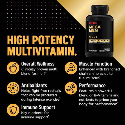Suplemento GNC Mega Men Sport con liberación controlada