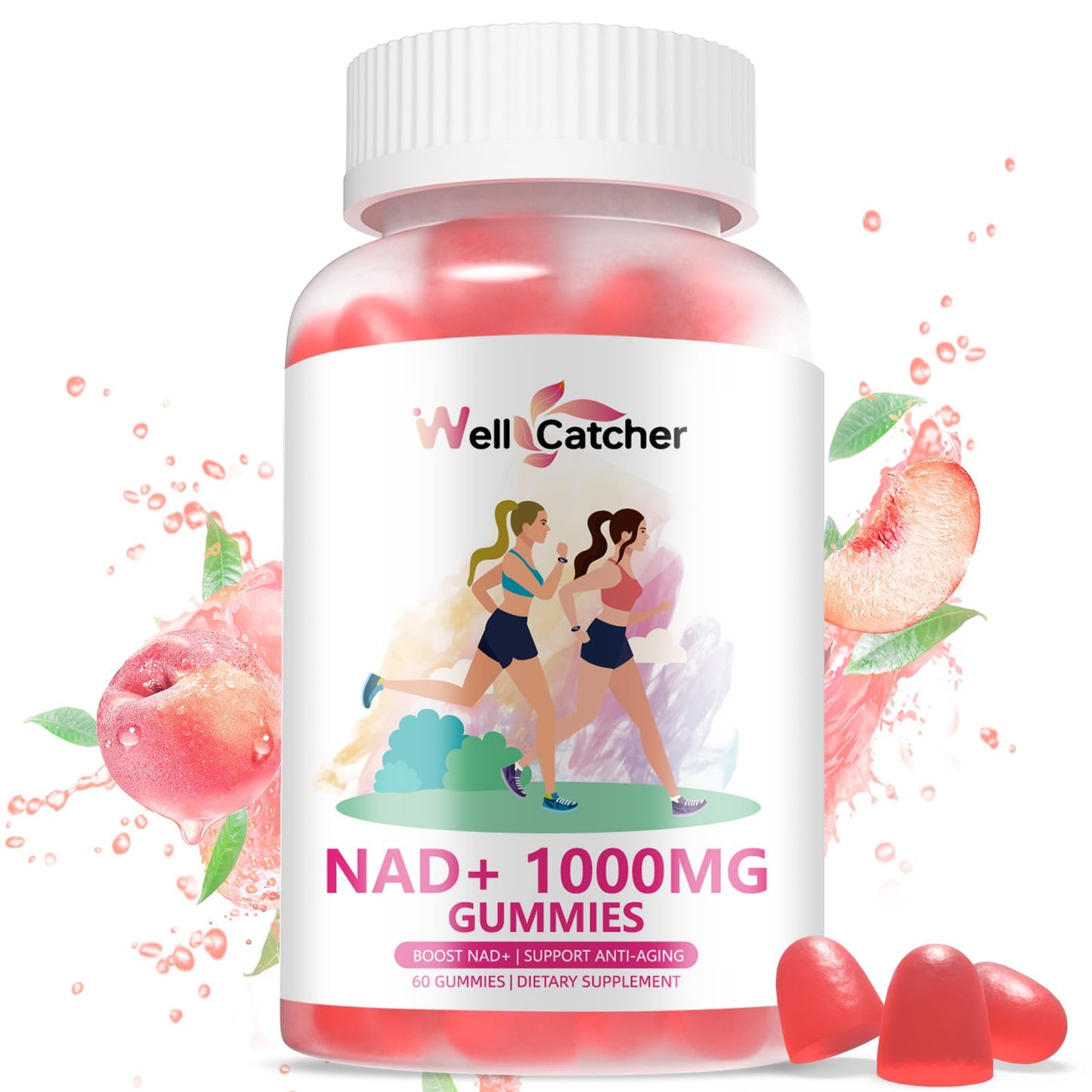 Suplemento gominolas NAD+ para mujeres y hombres sabor durazno