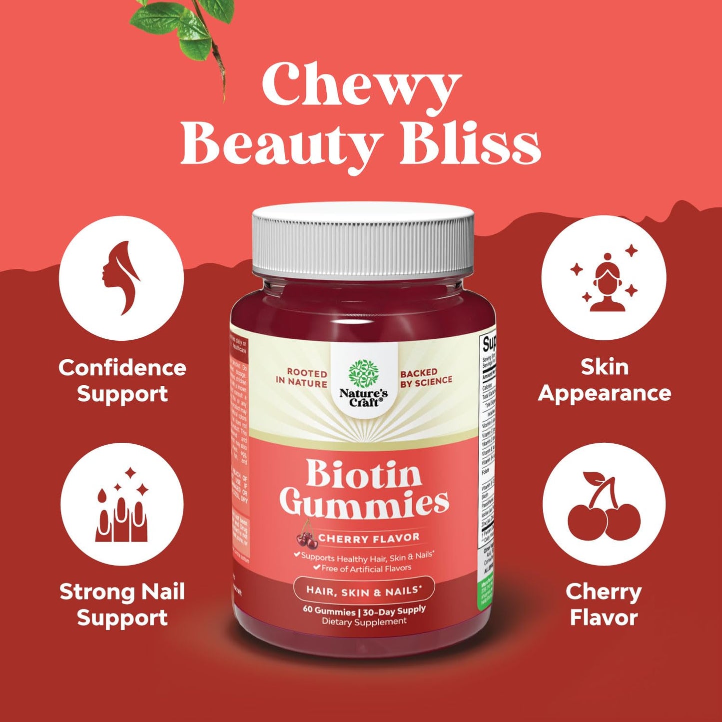 Suplemento gomitas biotina para cabello piel uñas 60 gomitas