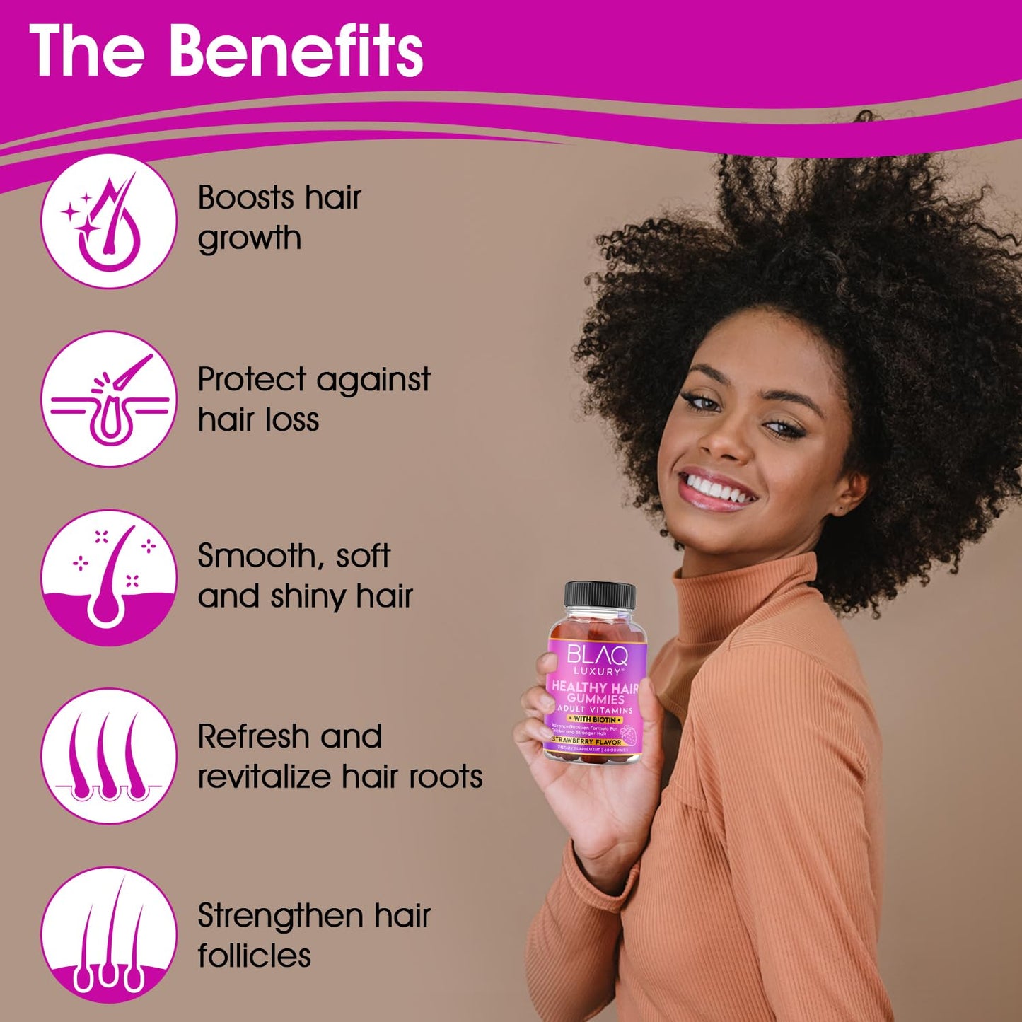 Suplemento capilar gomitas Blaq Luxury para cabello vibrante