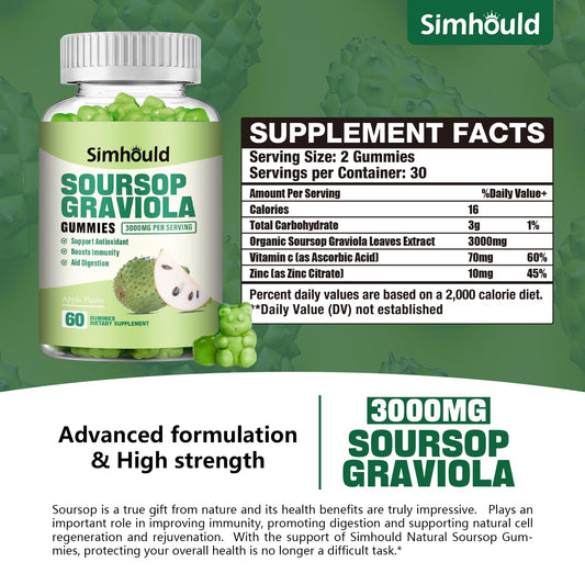 Suplemento de gomitas con extracto de guanábana y zinc.