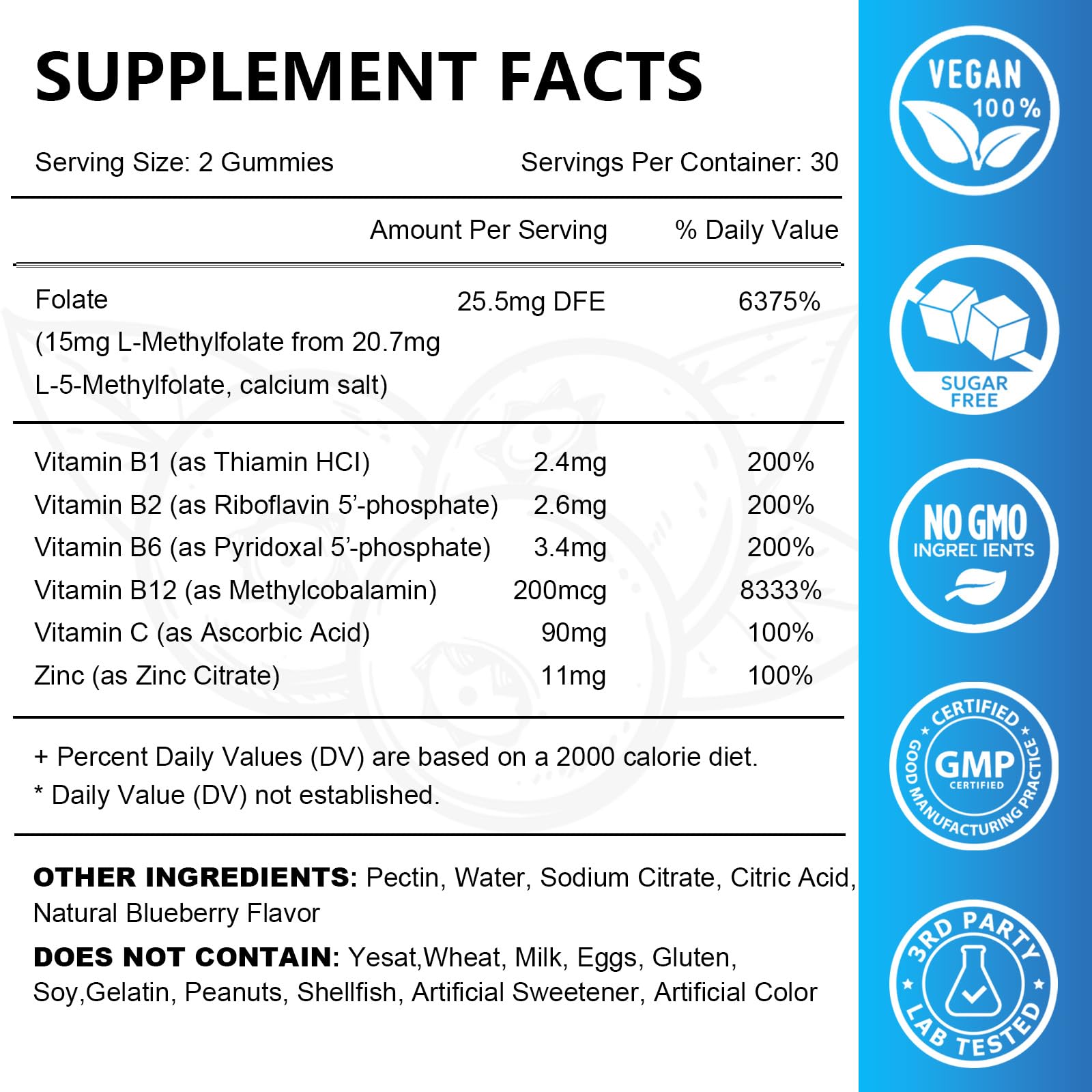 Suplemento gomitas L-Metilfolato 15mg con multivitaminas
