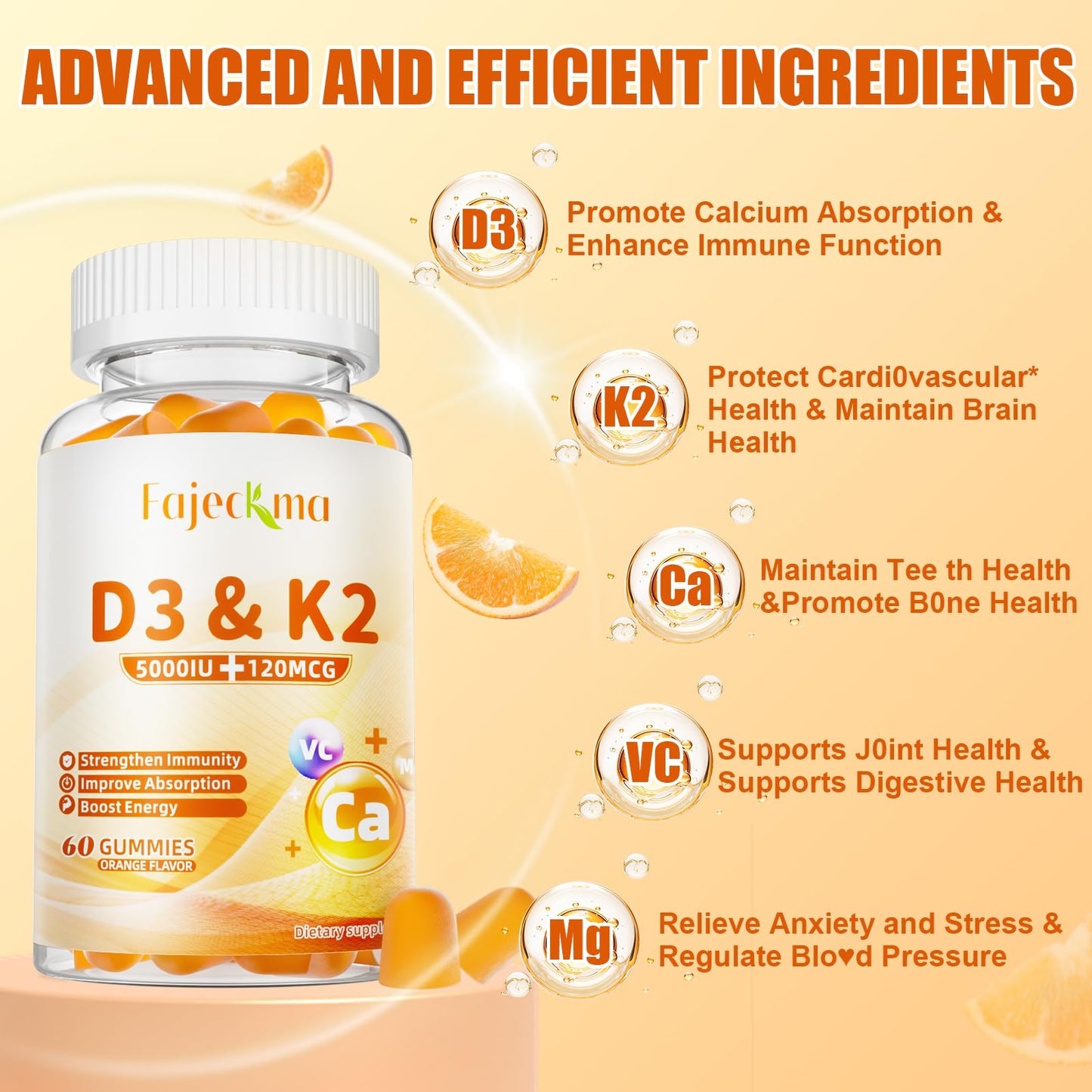 Suplemento gomitas naturales vitamina D3 K2 Fajeckma para adultos