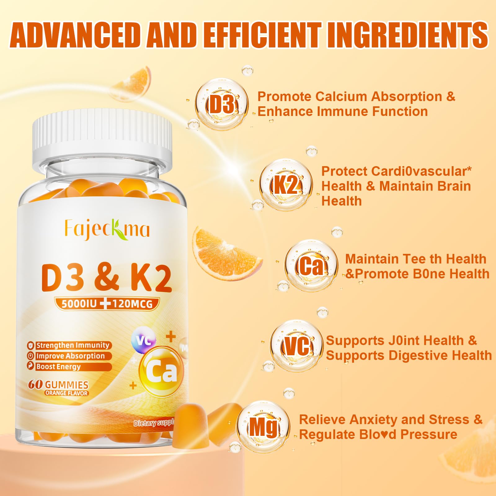 Suplemento gomitas naturales vitamina D3 K2 Fajeckma para adultos