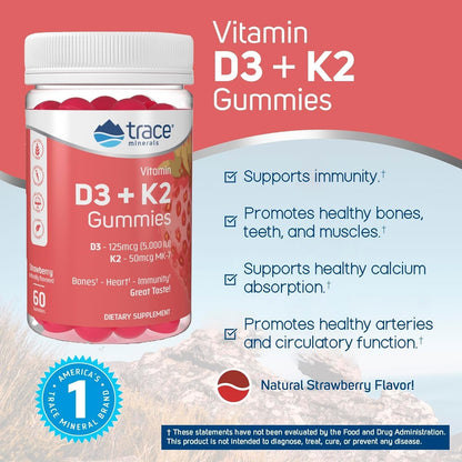 Suplemento gomitas Trace Minerals vitamina D3 y K2 sin gluten ni azúcar