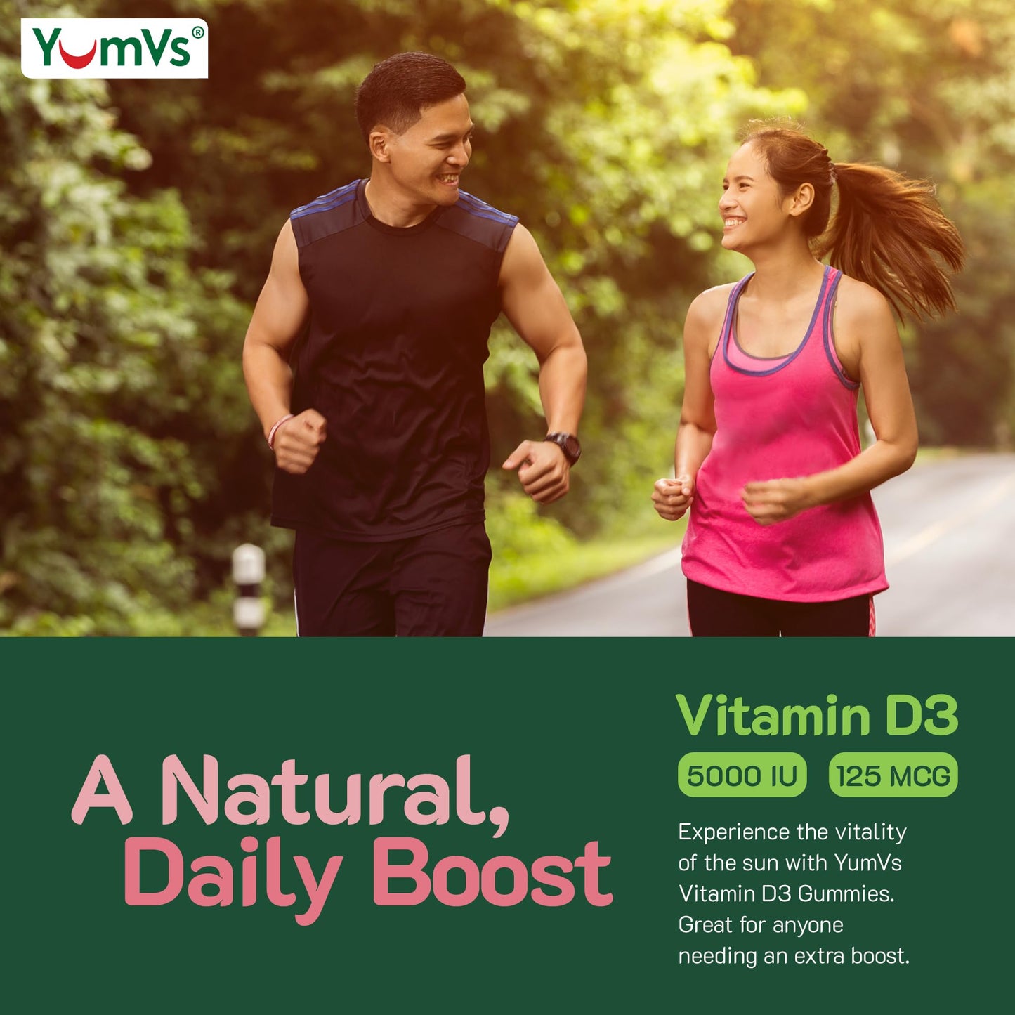 Suplemento gomitas vitamin D3 YUM-V'S botella y gomitas