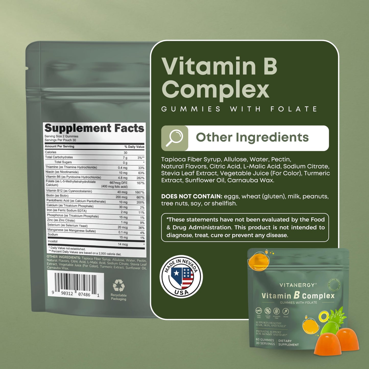 Suplemento gomitas Vitanergy vitaminas B para mujeres