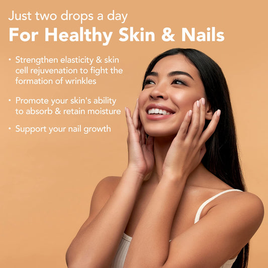 Suplemento gotas biotina y colágeno para cabello piel uñas
