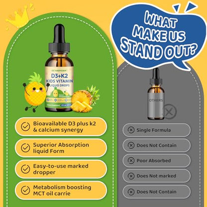 Suplemento gotas vitamina D3 K2 con sabor natural piña