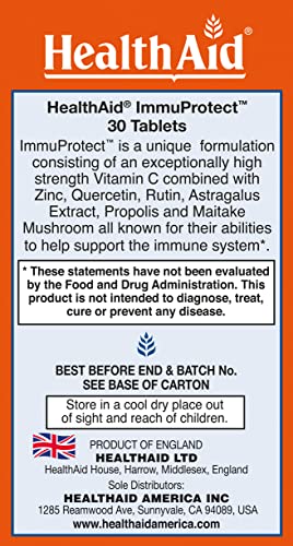 Suplemento healthaid vitamina c zinc y propóleos 30 tabletas