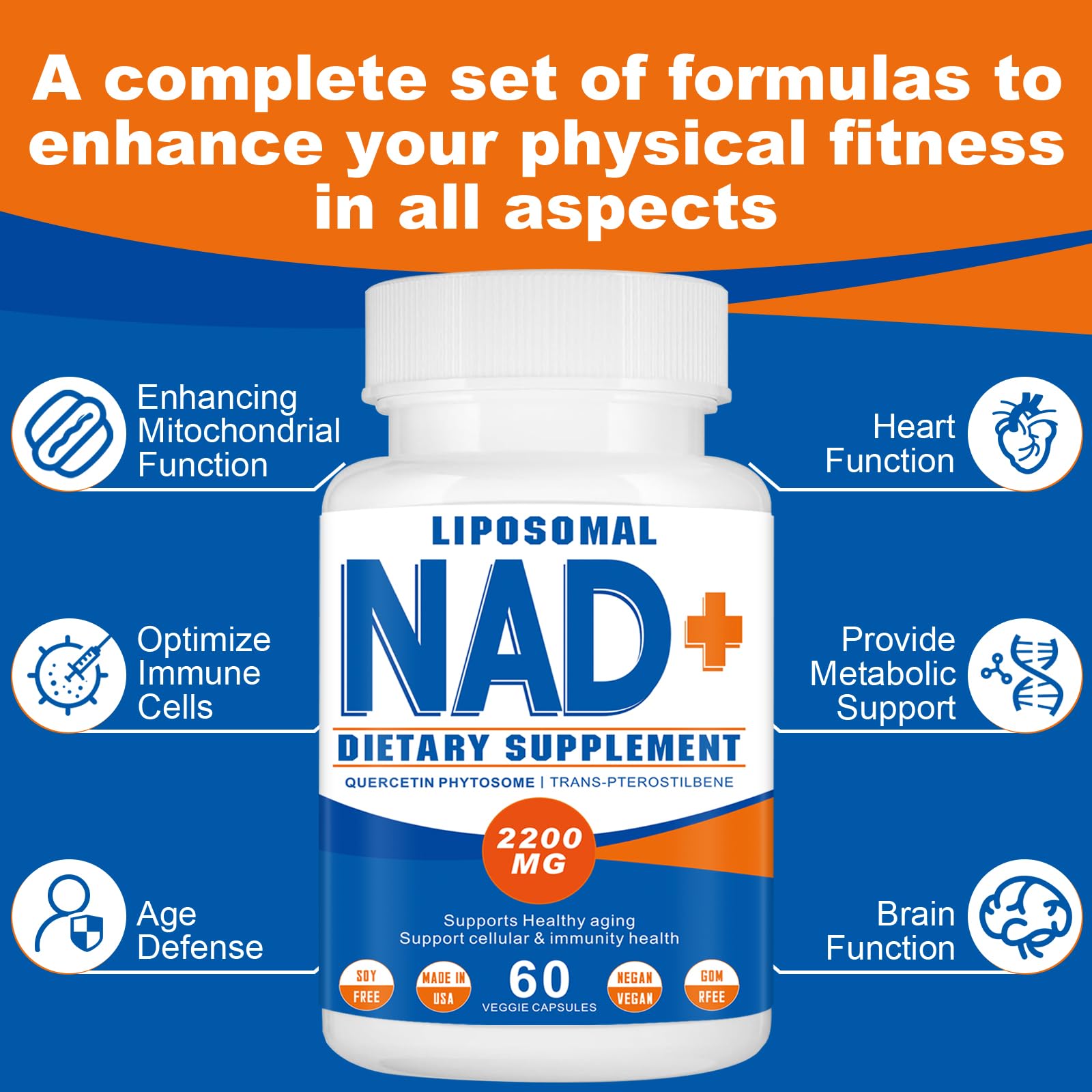 Suplemento para hombres y mujeres nad+ liposomal 2200 mg