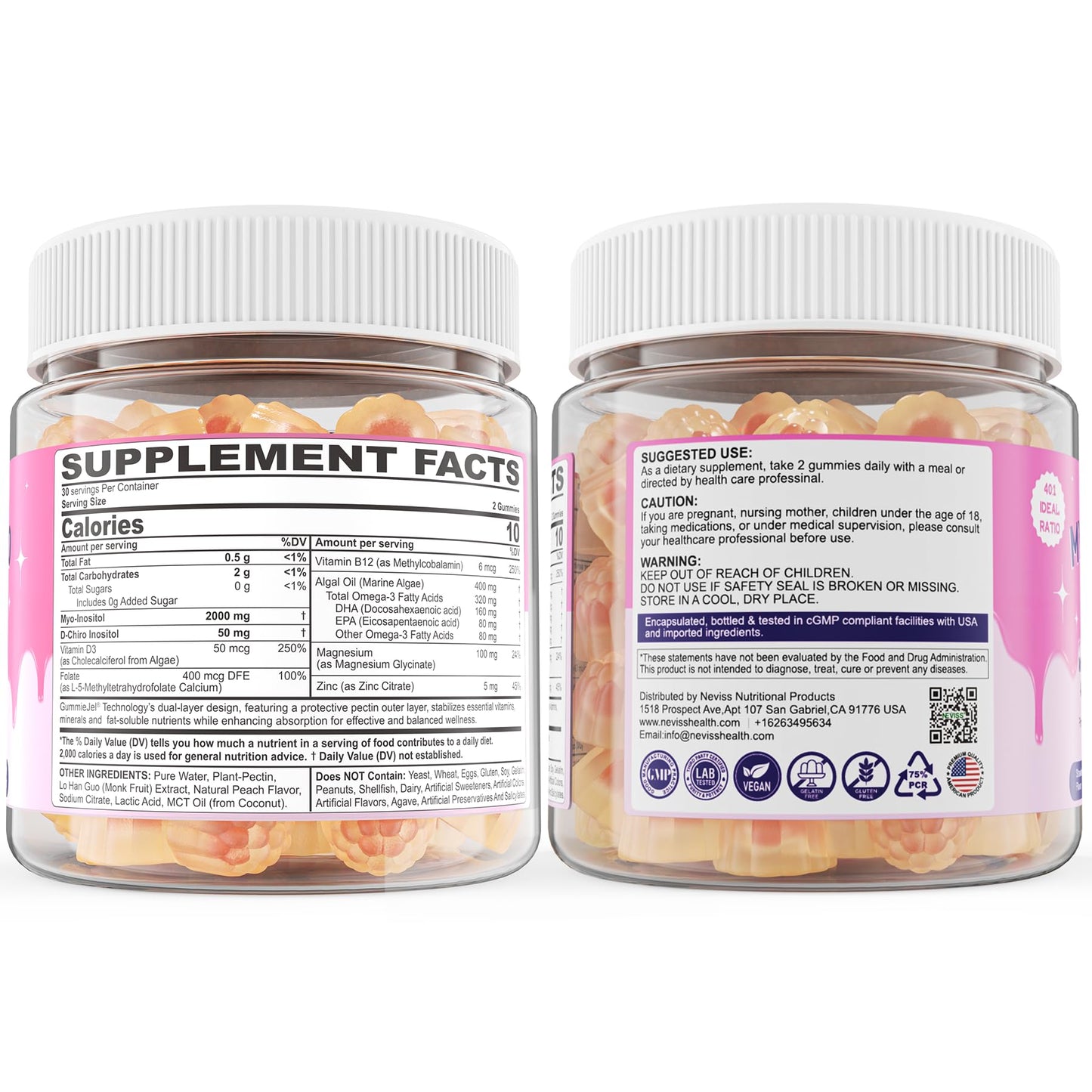 Suplemento hormonal femenino gomitas inositol Neviss natural