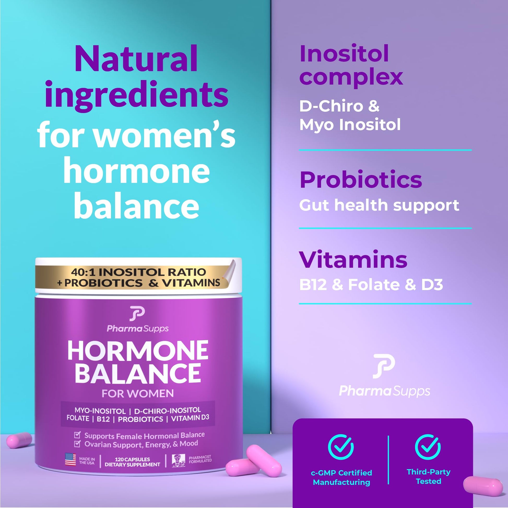 Suplemento hormonal con mezcla 40:1 mio y d-ciro inositol