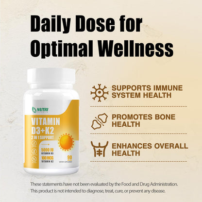 Suplemento para huesos y corazón vitamina D3 K2 90 softgels