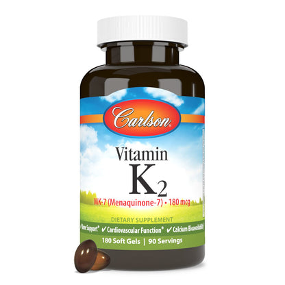 Suplemento para huesos vitamina K2 MK-7 Carlson 180 cápsulas