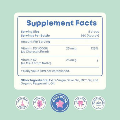 Suplemento infantil gotas líquidas JoySpring vitamina D3 K2