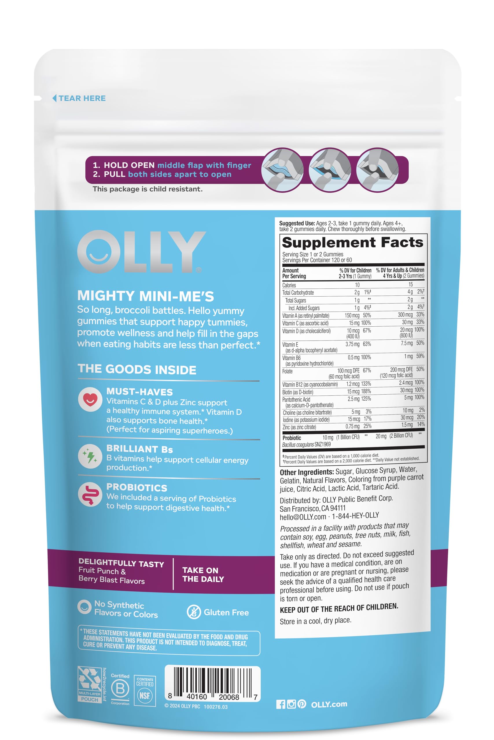 Suplemento infantil OLLY gomitas multivitamínicas y probióticas