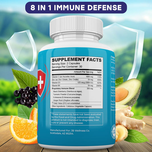 Suplemento inmunológico JB Wellness con vitamina C y zinc
