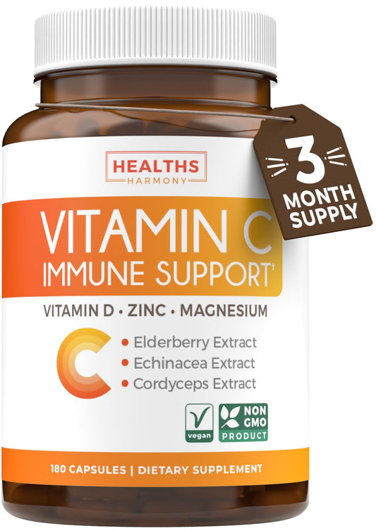 Frasco suplemento inmunológico vitamina c saúco zinc 180 cápsulas