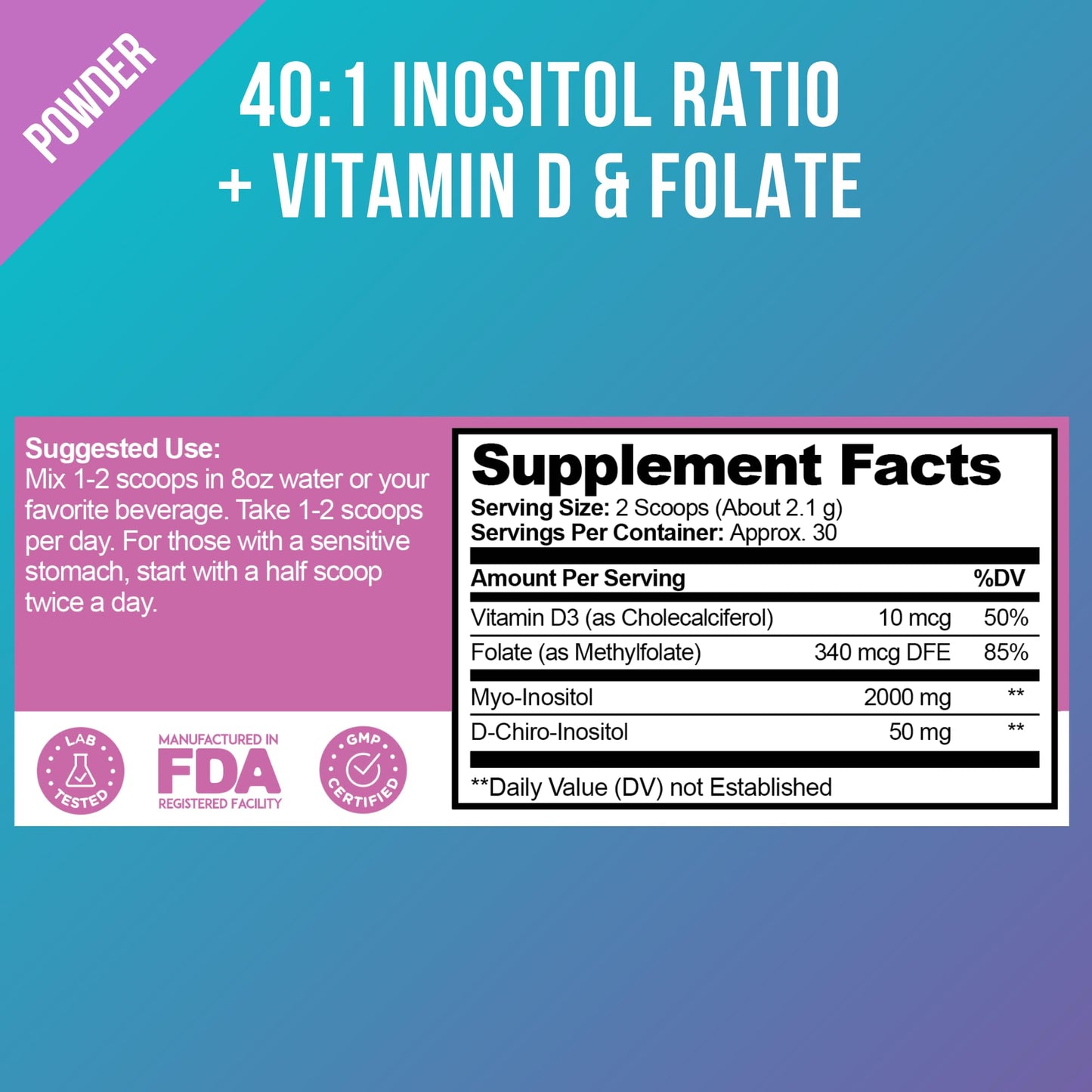 Suplemento de inositol para balance hormonal y ovárico