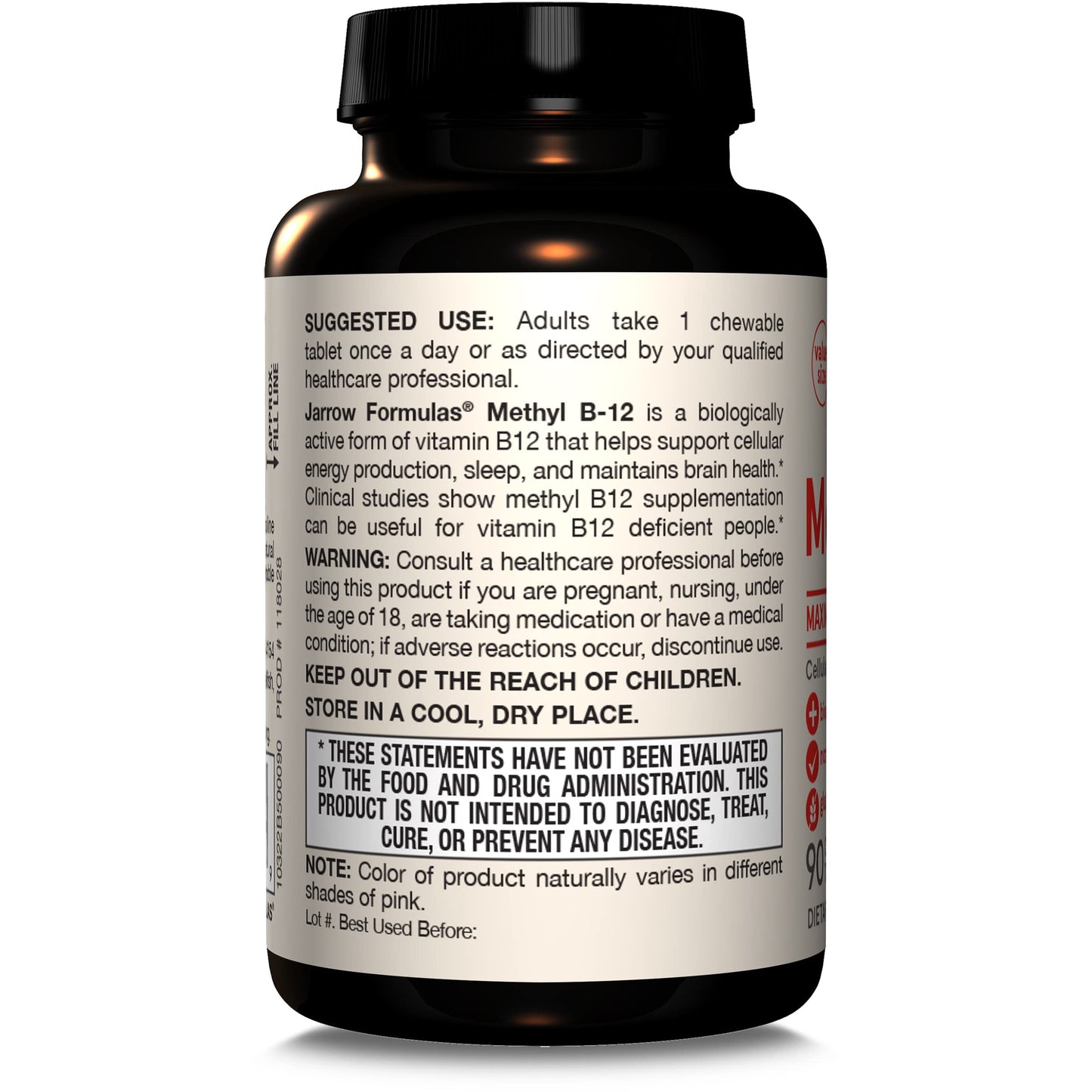 Suplemento Jarrow Formulas Metil B-12 5000 mcg 90 tablas