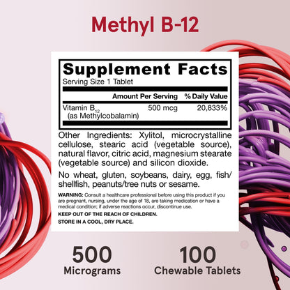 Suplemento Jarrow Formulas Metil B12 para energía celular y sueño 100ct