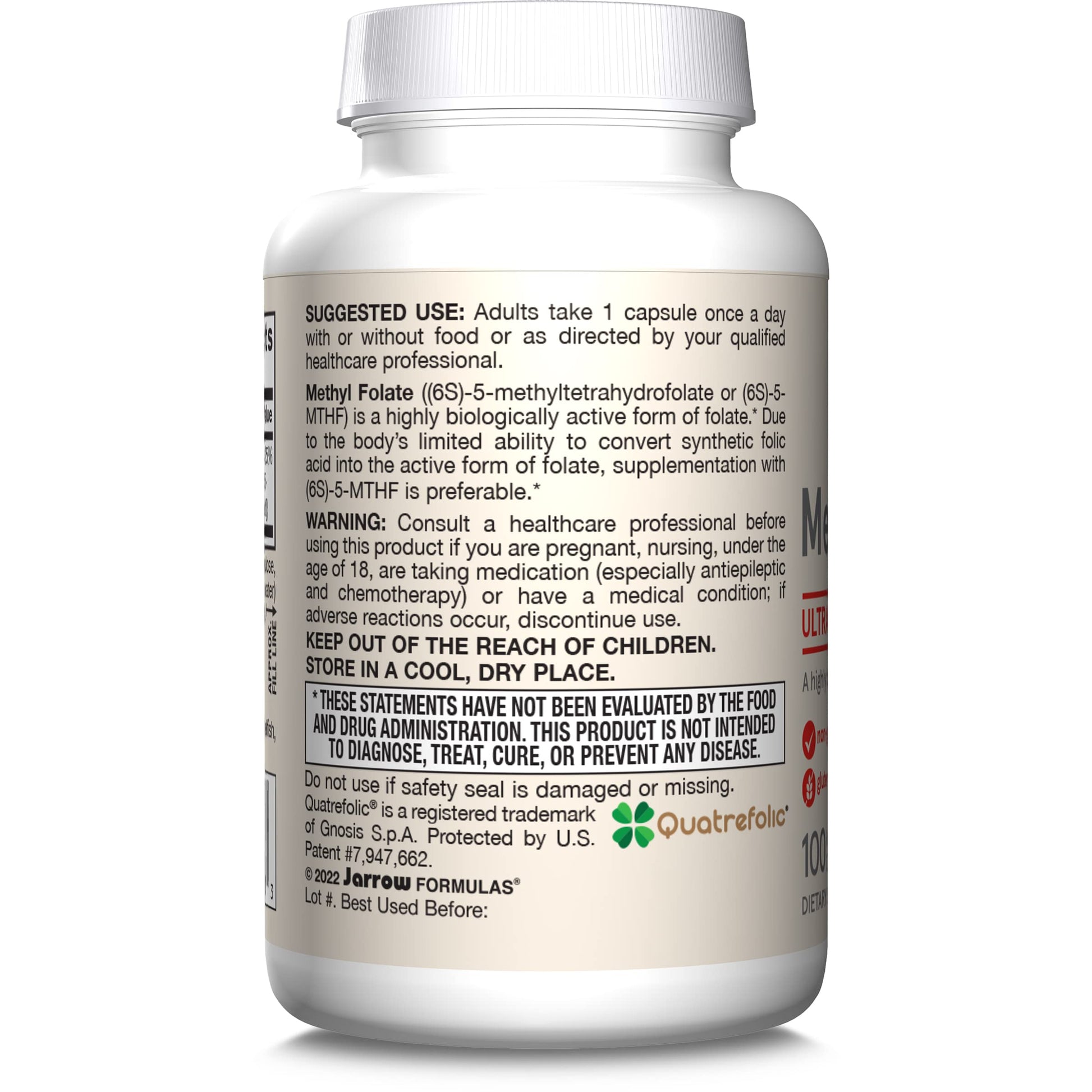 Suplemento Jarrow Formulas Metilfolato para energía diaria