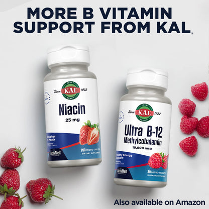 Suplemento KAL vitamina B12 sabor frambuesa con alta absorción