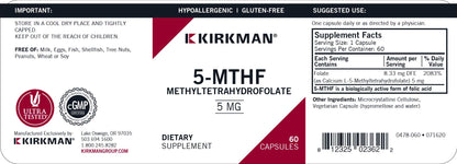 Suplemento Kirkman 5-MTHF forma biológicamente activa ácido fólico
